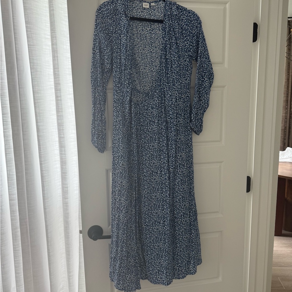 GAP Blue and White Long Sleeve Sundress